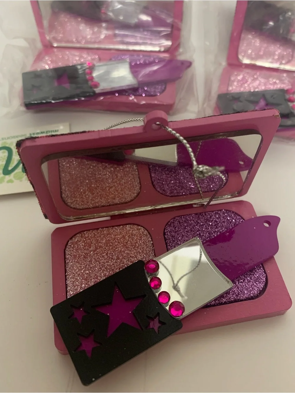 Pink & Purple Glitter Eyeshadow Compact with Mirror Ornament